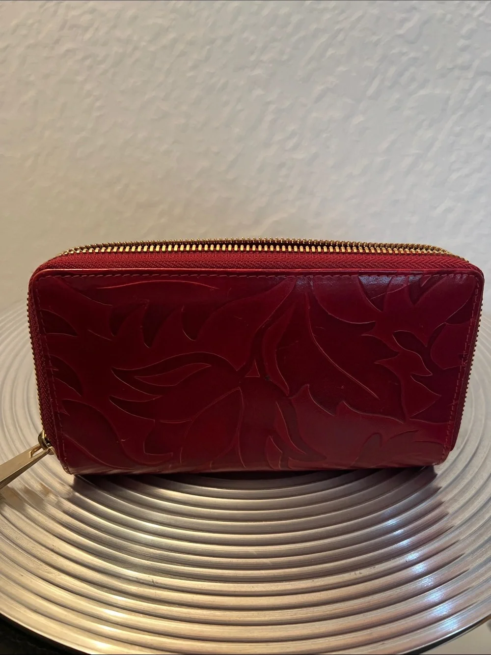 VALENTINA authentic Tulip Women's Red Embossed Leather Wallet